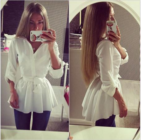 Turn-down Collar Long Sleeves Bowknot Pure Color Blouse - Meet Yours Fashion - 4