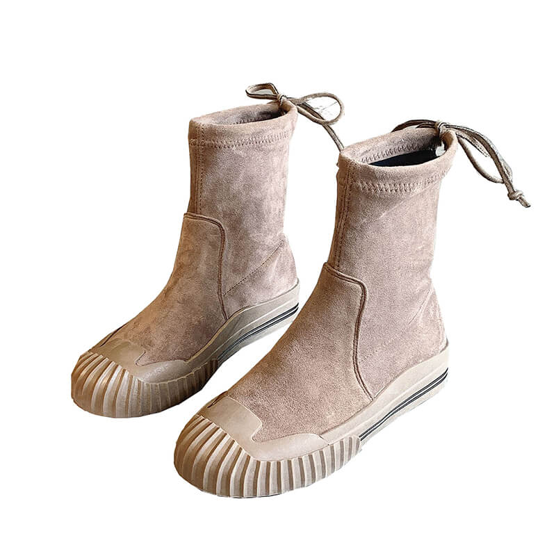 Flat Suede Sock Calf Boots
