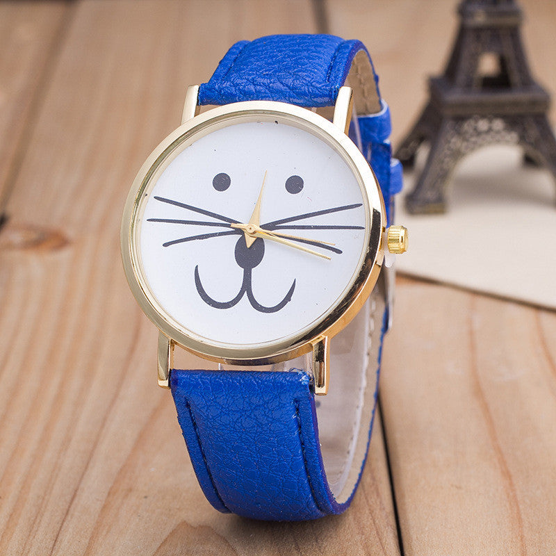 Cute Kitty Face Leather Watch