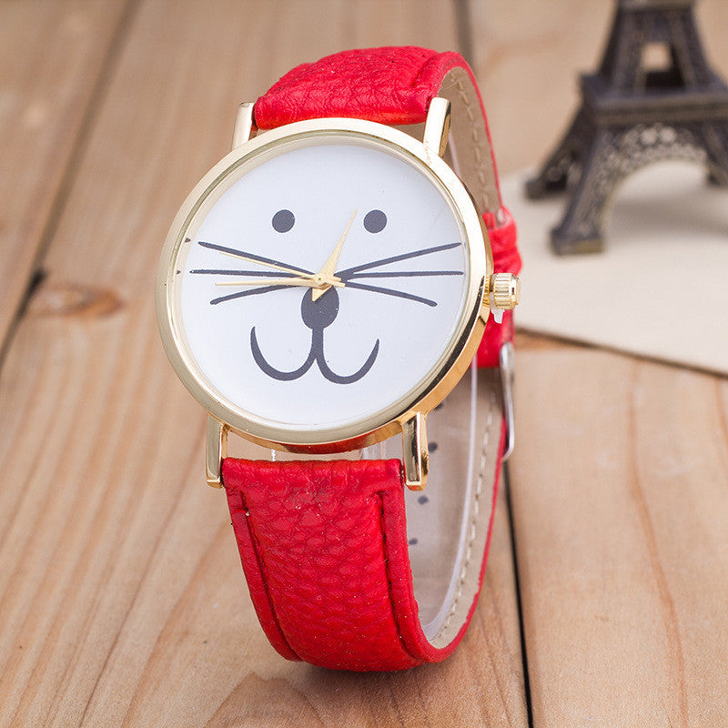 Cute Kitty Face Leather Watch