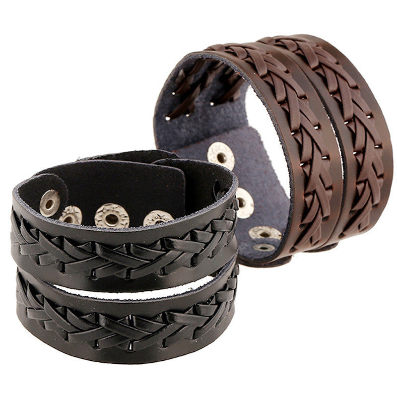 Punk Style Braided Wide Leather Bracelet