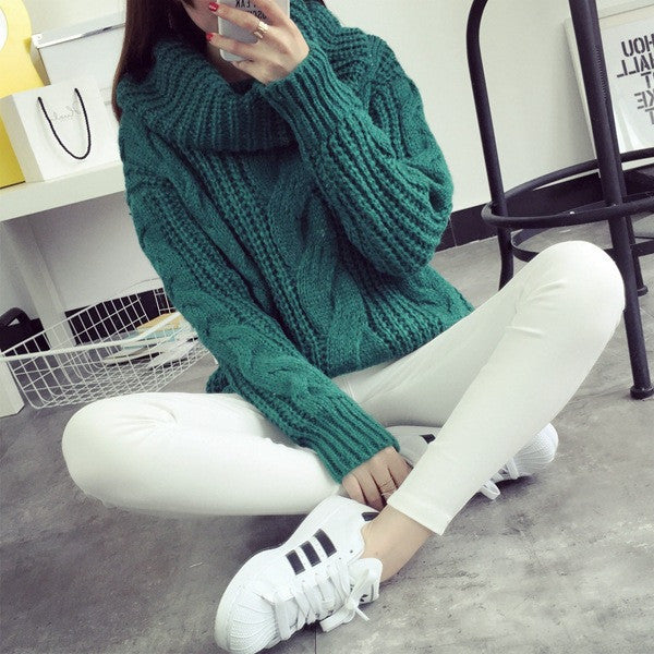 Fashion Turtle Neck Pullover Twist Knitting Sweater
