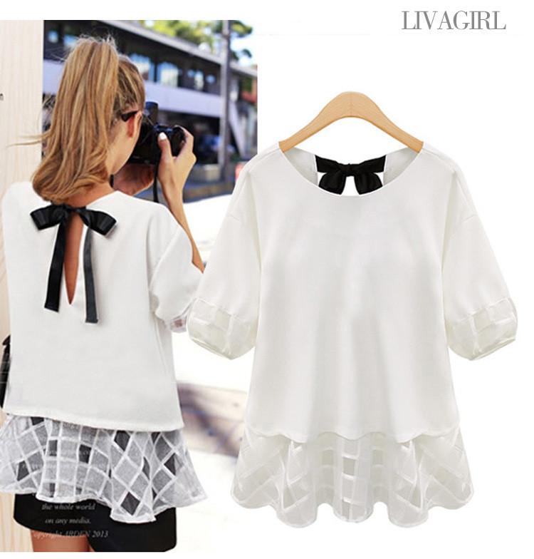 Casual Square Hollow Out Loose 1/2 Sleeve T-shirt