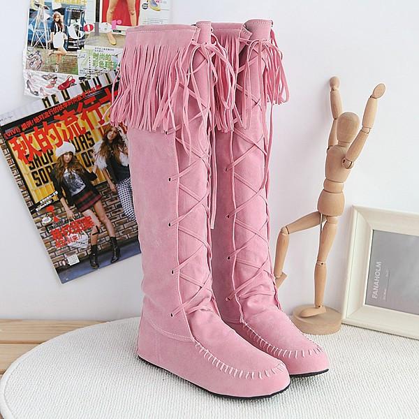 Hot style Frosted Sleeve Flat Tassel High Boots