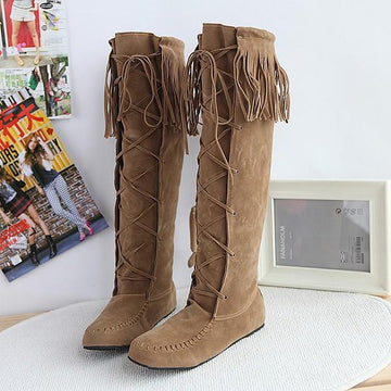 Hot style Frosted Sleeve Flat Tassel High Boots