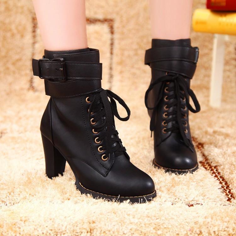 Classic Single Cross Belt High-Heeled Martin Boots