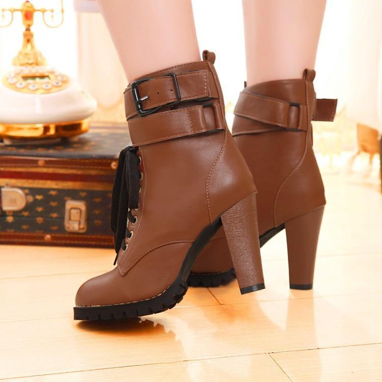 Classic Single Cross Belt High-Heeled Martin Boots