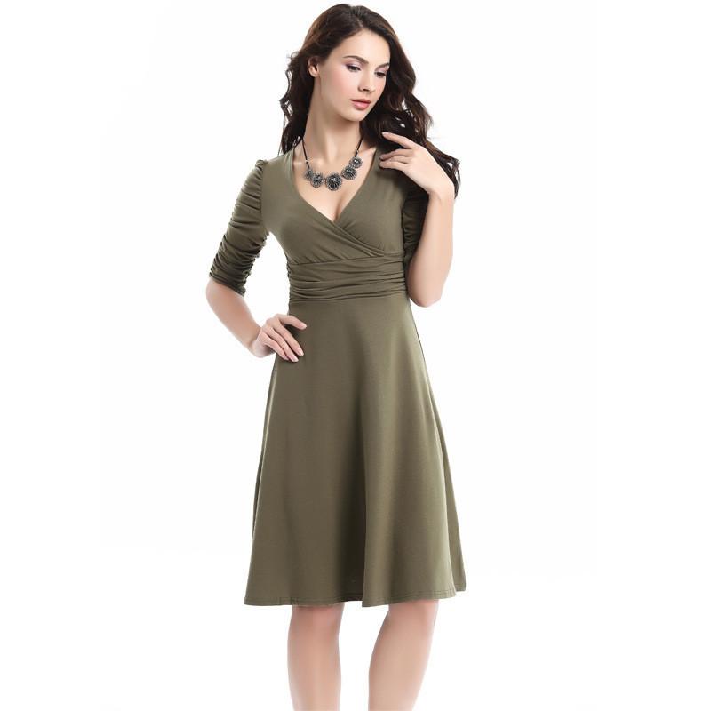 V-neck Ruched Empire Half Sleeves Knee-length A-line Dress - MeetYoursFashion - 12