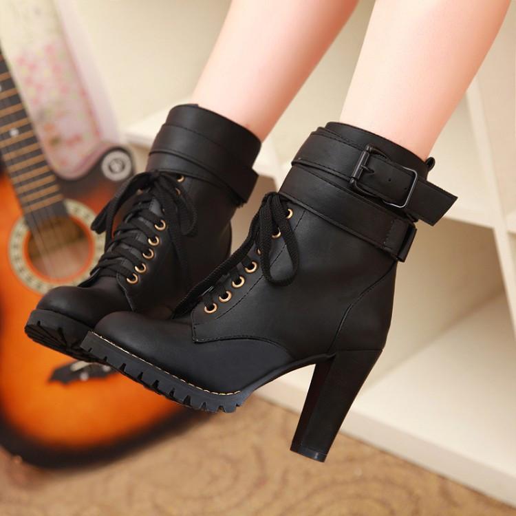 Classic Single Cross Belt High-Heeled Martin Boots