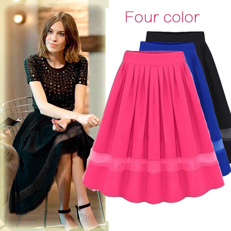 Chiffon Patchwork Pure Color Pleated Long Skirt