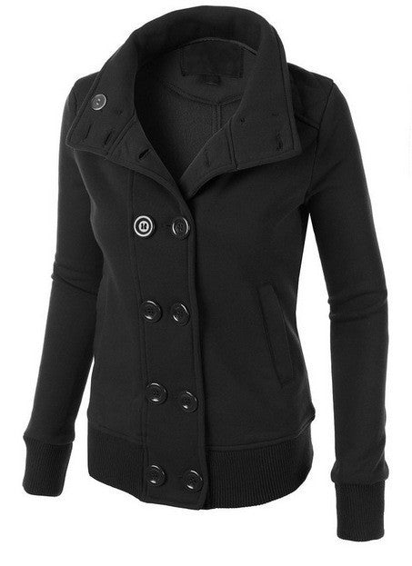 Double Button Hooded Long Sleeves Short Thick Coat