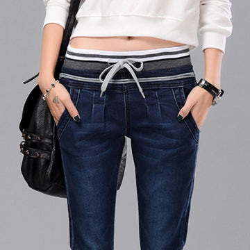 Drawstring Slim Thick Straight Elastic Harem Long Pants - Meet Yours Fashion - 1