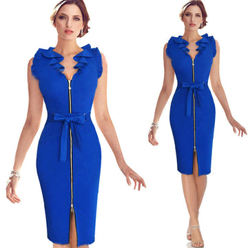 Bow Knot Bodycon Sleeveless Solid Evening Dress - May Your Fashion - 1