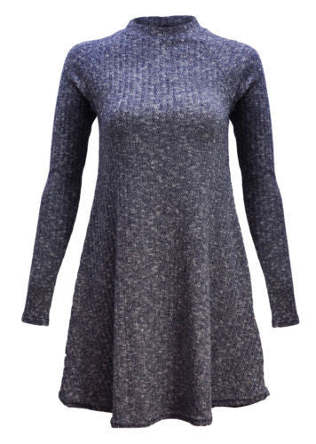 Women's Fashion Knit Ribbed Scoop A-Line Long Sleeve Sweater Dress