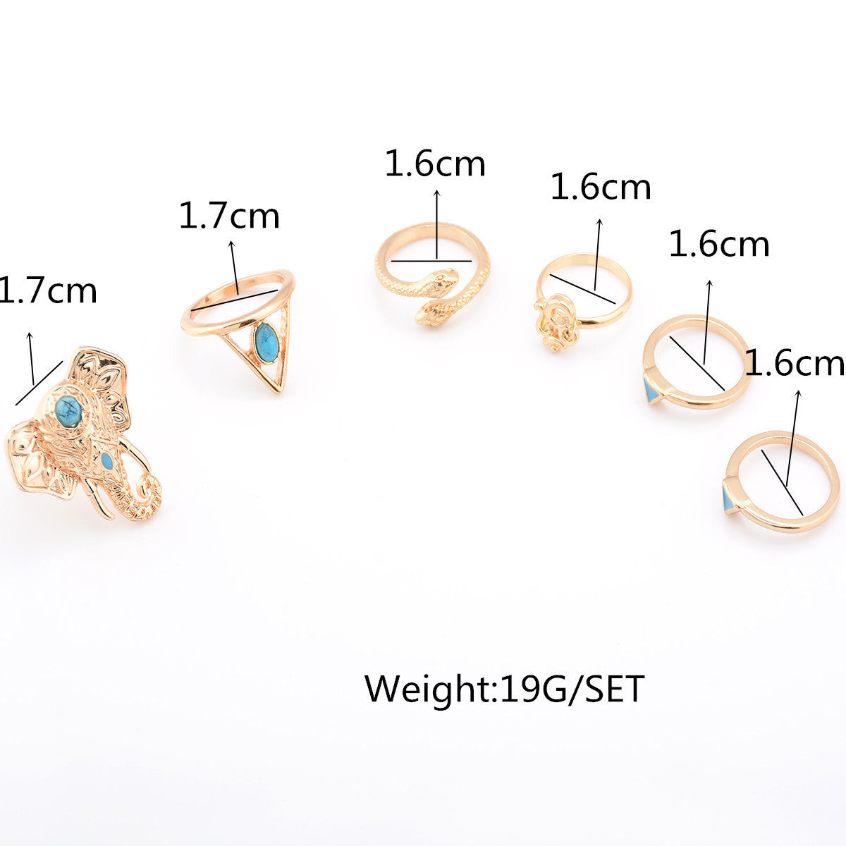 Exaggerate Elephant Snake Multi Combination Rings