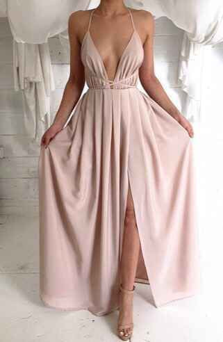 Spaghetti V-neck Backless Solid Color Long Dress - May Your Fashion - 2
