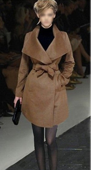 Turn-down Collar Belt Thick Slim Mid-length Coat