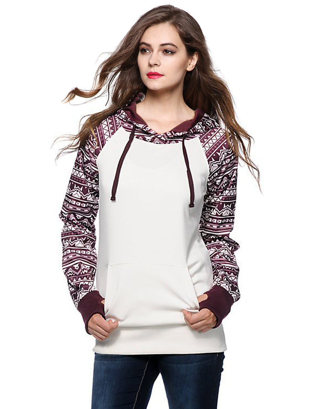Print Pullover Hooded Pocket Splicing Long Sleeves Hoodie - May Your Fashion - 1