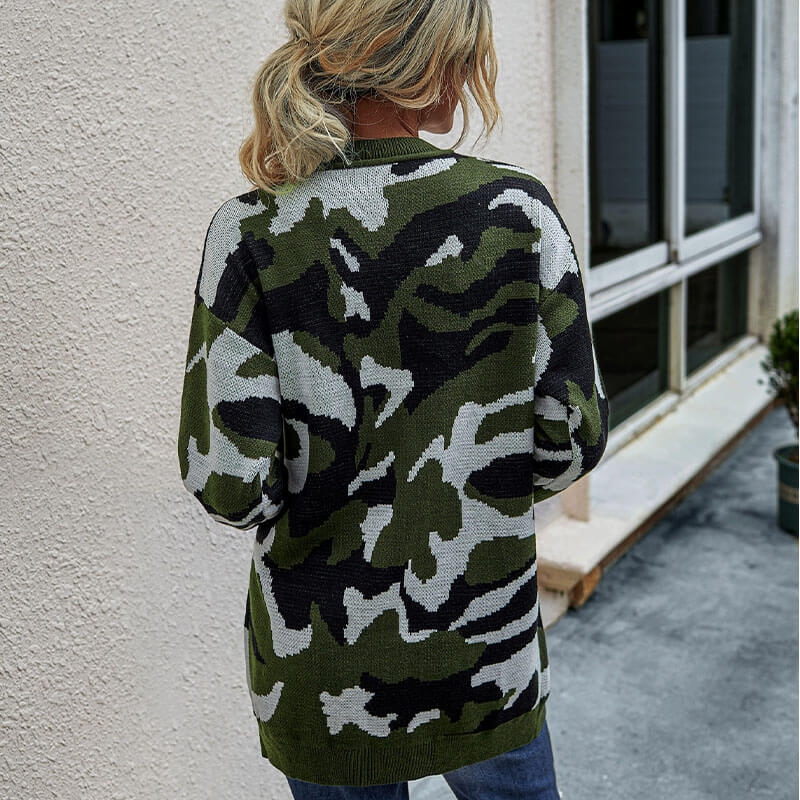 Camo Pattern Knitted Cardigan