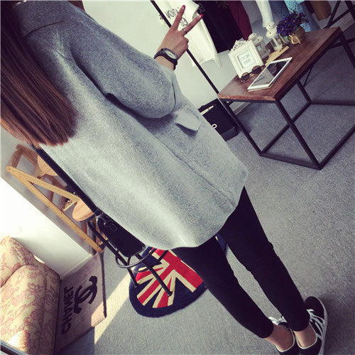 Korean Knit V-neck Cardigan Loose Solid Color Sweater - May Your Fashion - 3