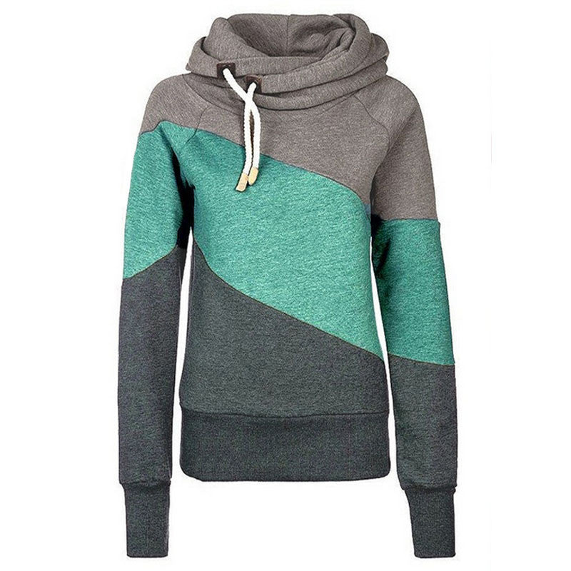 Color Block Patchwork High Neck Sport Hoodie - May Your Fashion - 1