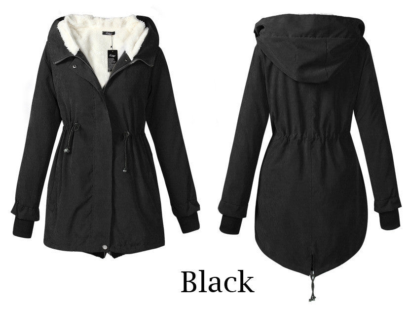 Hooded Long Sleeves Slim Drawstring Thick Cotton Coat