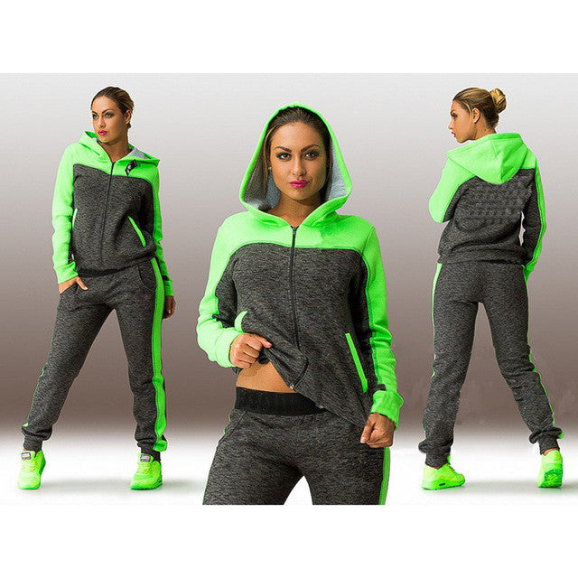 Zipper Hoodie Top Casual Pants Patchwork Fashion Activewear Sports Set