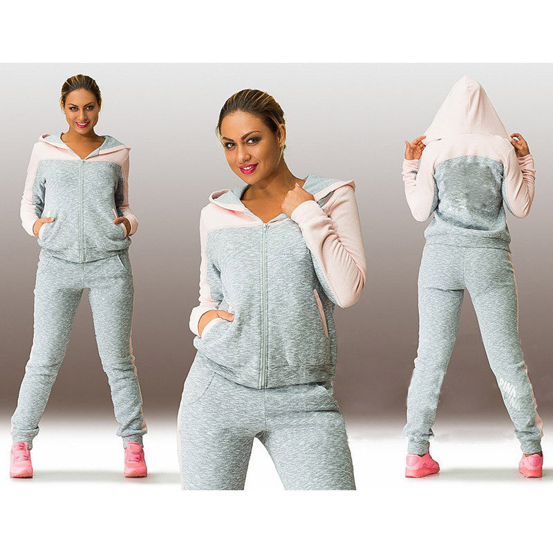 Zipper Hoodie Top Casual Pants Patchwork Fashion Activewear Sports Set