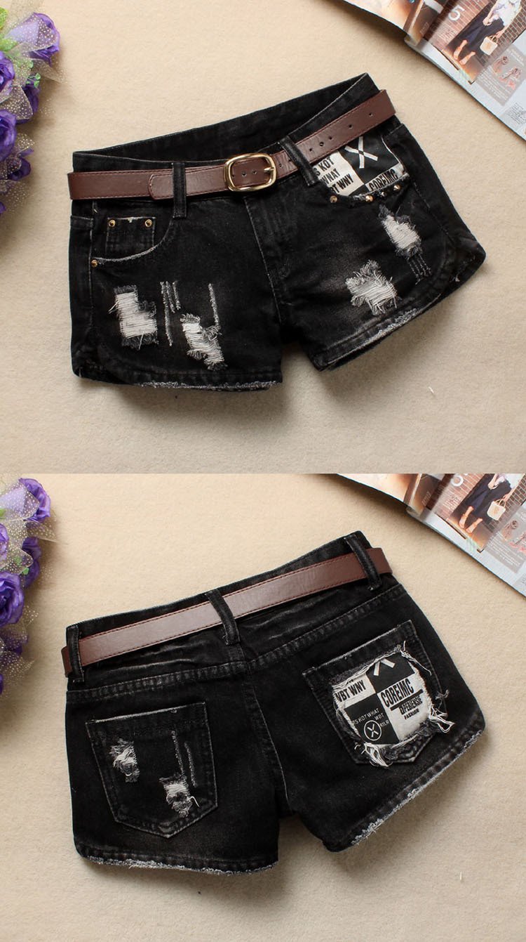 Retro Hole Rolled Hem Flower Print Slim Ripped Hot Shorts - Meet Yours Fashion - 2