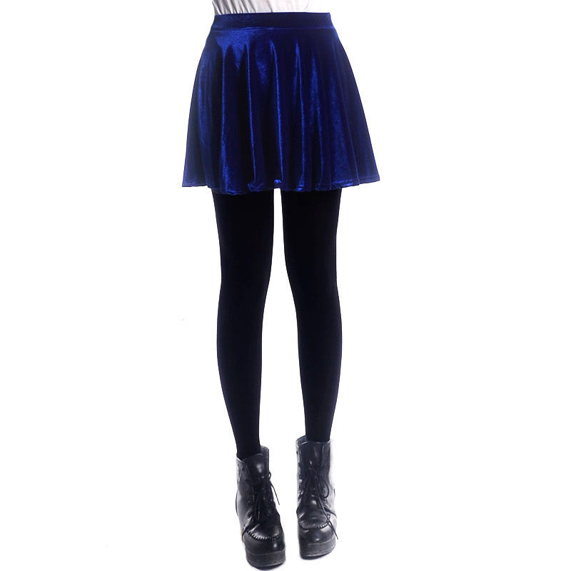 Retro Style Velvet A-Line Flared Short Skirt