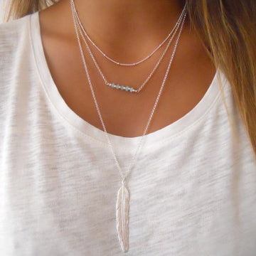Crystal Beads Metal Feather Tassels Multilayer Necklace