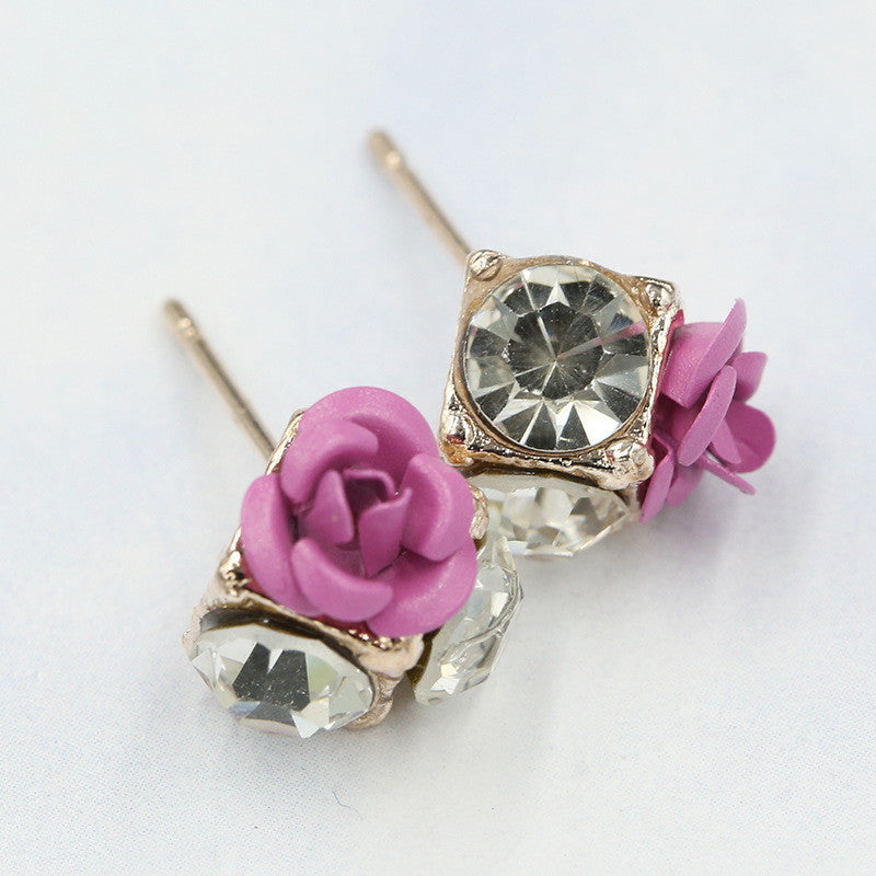 Ceramic Roses Diamond Earring