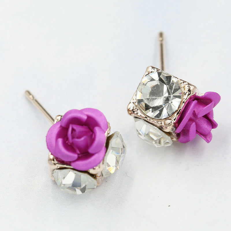 Ceramic Roses Diamond Earring