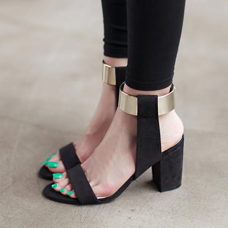Metallic Ankle Strap Velcro High-Heeled Sandals