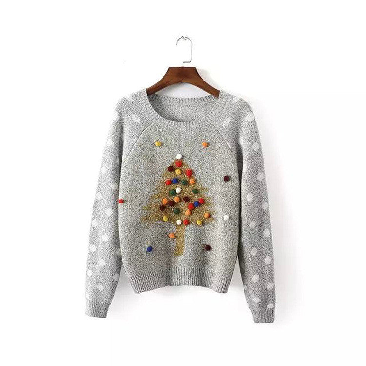 Pullover Christmas Tree Print Scoop Long Sleeve Sweater