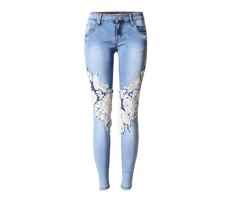 Lace Patchwork Hollow Low Waist Straight Jeans - Meet Yours Fashion - 4