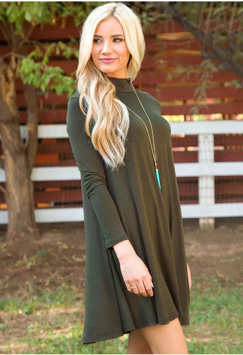 Simple Fashion High Neck Long Sleeve Loose Short Dress