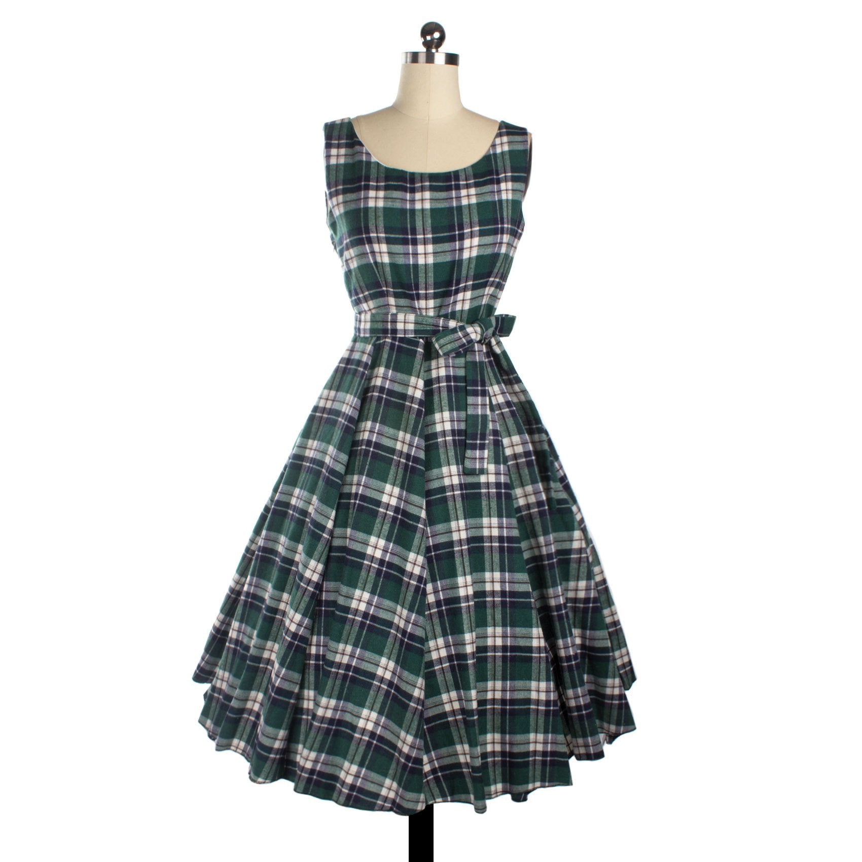 Sleeveless Bow Knot Scoop Mid-Calf Vintage Plaid Dress - Meet Yours Fashion - 4