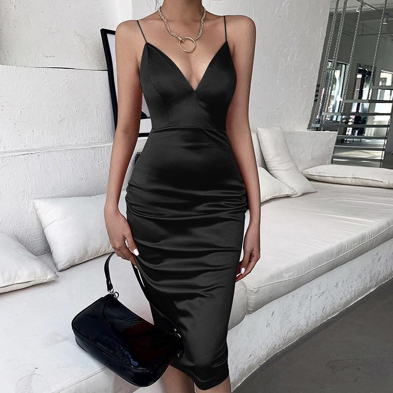 Spaghetti Strap V Neck Midi Dress