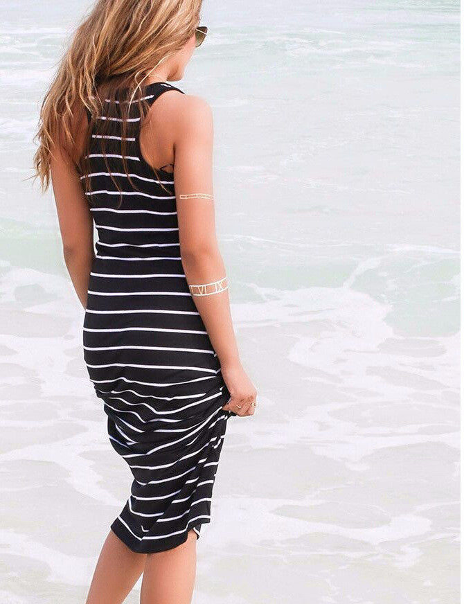 Striped Sleeveless Scoop Loose Long Beach Dress - May Your Fashion - 6