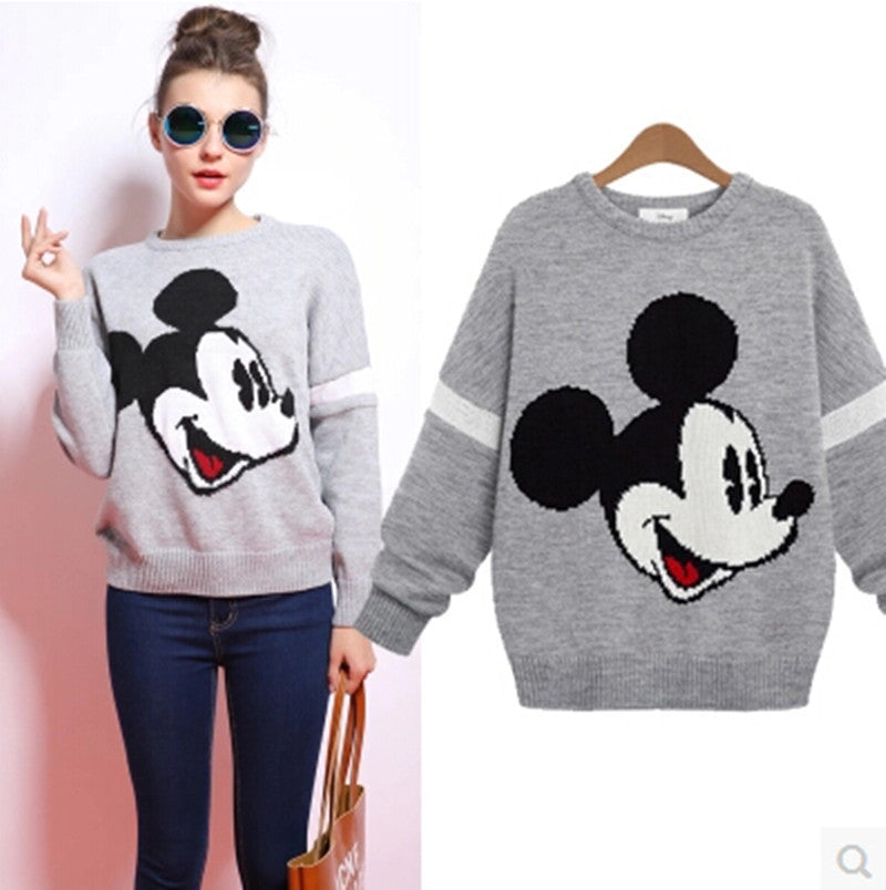 Embroidery Contrast Color Pullover Scoop Knit Sweater