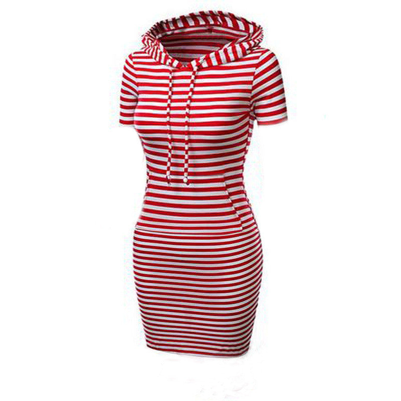 Hooded Mid-Calf Striped Slim Fashion Sweat Dress - May Your Fashion - 6