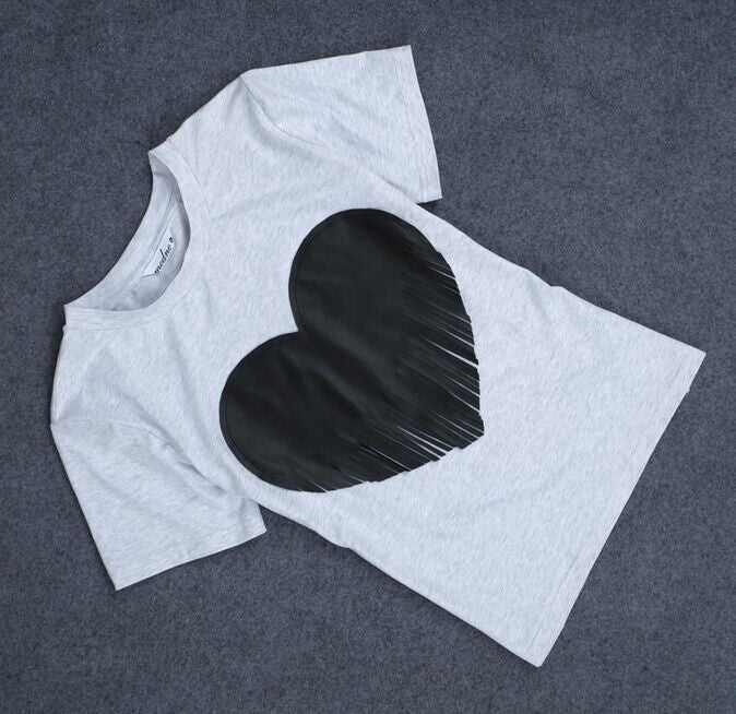 Heart shaped Scoop Short Sleeve Slim T-shirt - May Your Fashion - 4