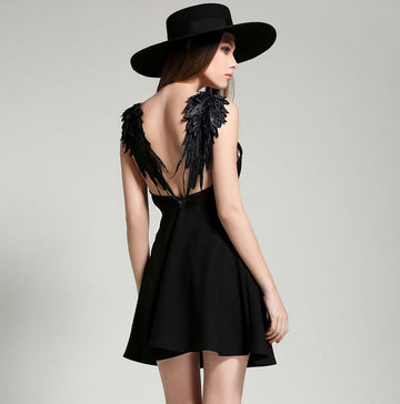 Spaghetti Strap Lace Wings Backless Sleeveless Short Dress - May Your Fashion - 2