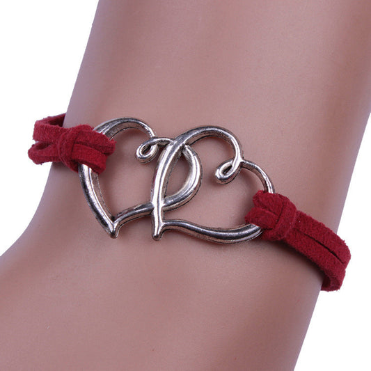 Double Heart Velvet Rope Woven Bracelet