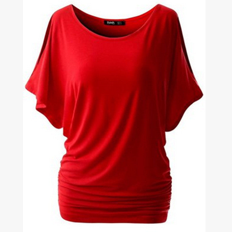 Pure Color Bat-wing Sleeves Scoop Bodycon Sexy T-shirt - May Your Fashion - 7