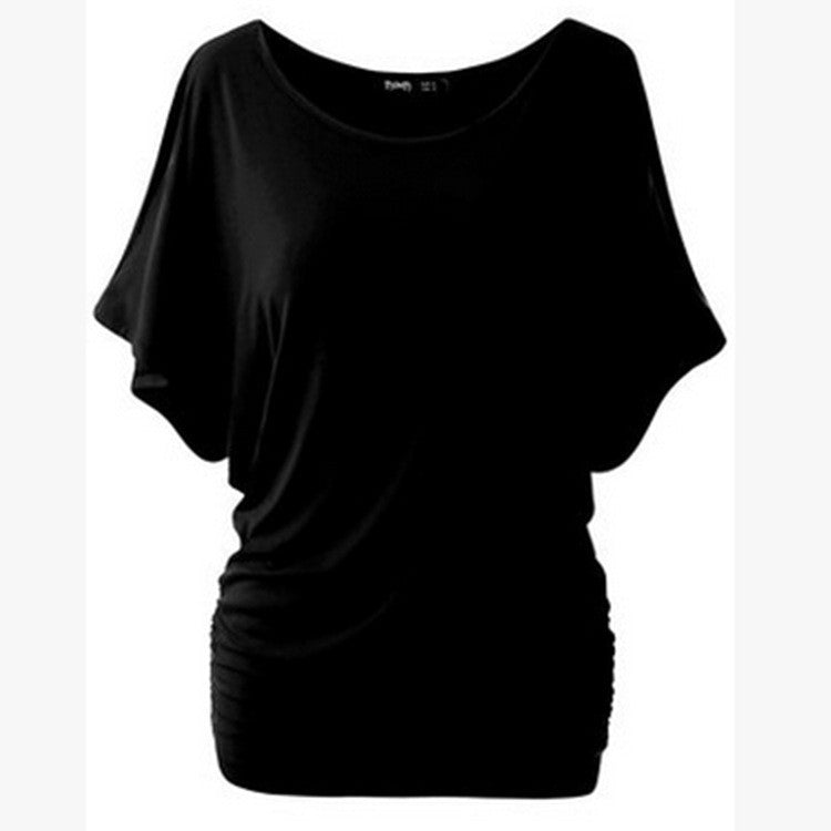 Pure Color Bat-wing Sleeves Scoop Bodycon Sexy T-shirt - May Your Fashion - 3