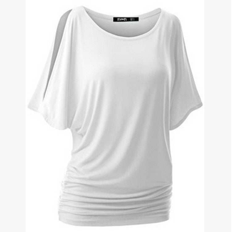 Pure Color Bat-wing Sleeves Scoop Bodycon Sexy T-shirt - May Your Fashion - 4
