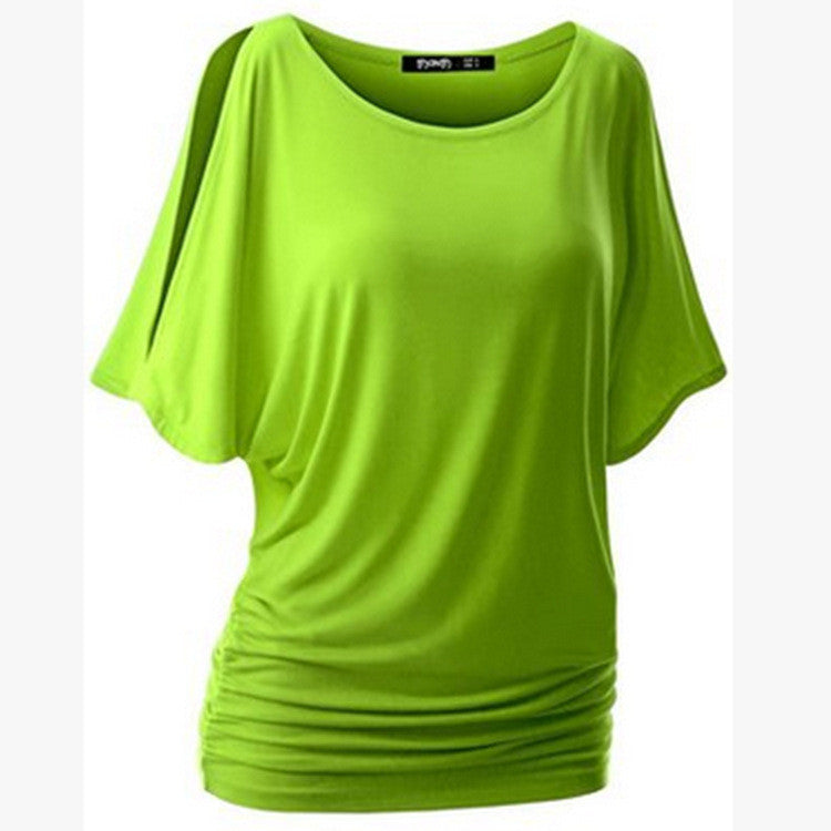 Pure Color Bat-wing Sleeves Scoop Bodycon Sexy T-shirt - May Your Fashion - 1