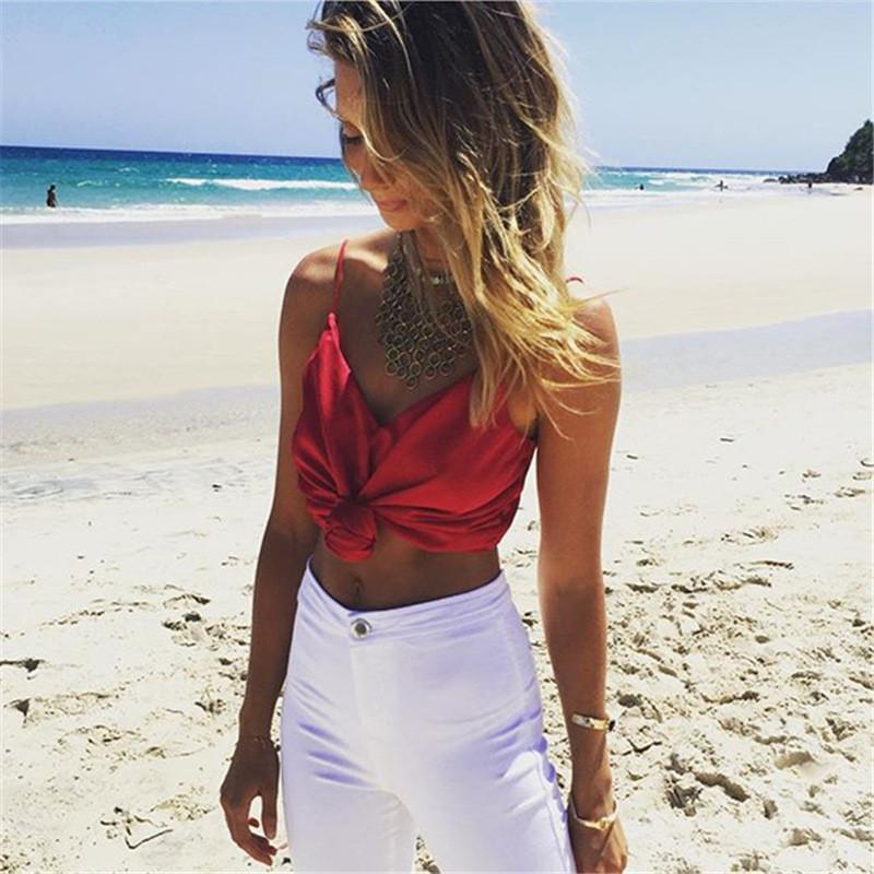 Knot Spaghetti Strap V-neck Sexy Crop Tops Vest - Meet Yours Fashion - 3